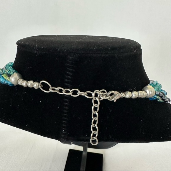 Multi-Strand Beaded Necklace with Glass and Metallic beads Boho Green Blue - Picture 6 of 7